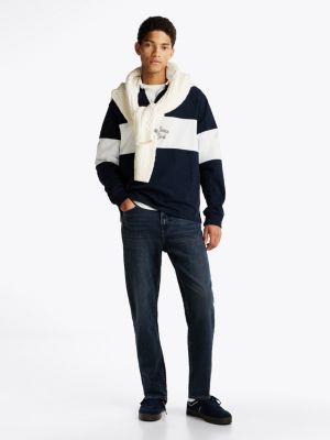 jean décontracté isaac à jambe fuselée bleu pour hommes tommy jeans