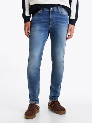 jeans simon skinny fit sbiaditi blu da uomini tommy jeans