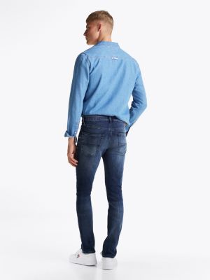 jean slim scanton délavé bleu pour hommes tommy jeans