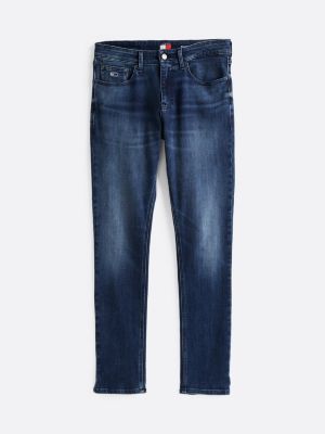 jeans scanton slim fit con scoloriture blu da uomini tommy jeans