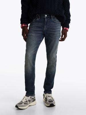 blau austin slim tapered jeans mit whisker-effekt für herren - tommy jeans