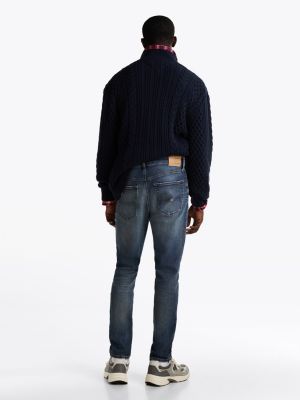 jean slim austin fuselé à moustaches bleu pour hommes tommy jeans