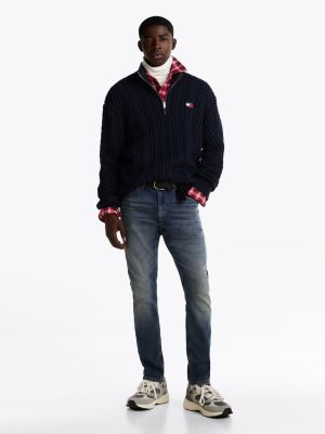 jeans austin slim fit affusolati con baffature blue da uomini tommy jeans