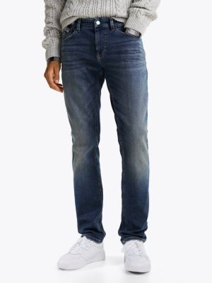 niebieski jeansy scanton o wąskim kroju z przetarciami dla mężczyźni - tommy jeans