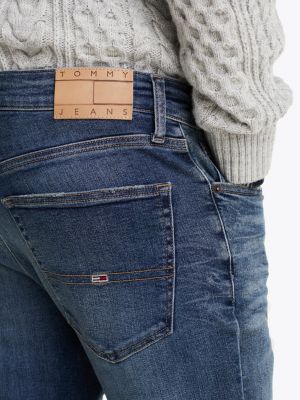 niebieski jeansy scanton o wąskim kroju z przetarciami dla mężczyźni - tommy jeans