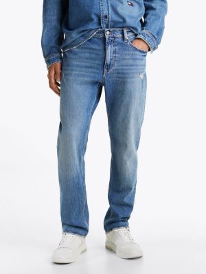 blue ryan distressed slim straight jeans for men tommy jeans