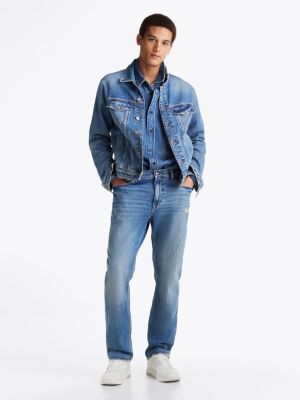 blau ryan slim straight jeans mit used look für herren - tommy jeans