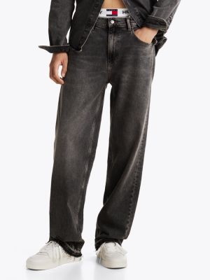 grau straight jeans mit unvernähten säumen für herren - tommy jeans