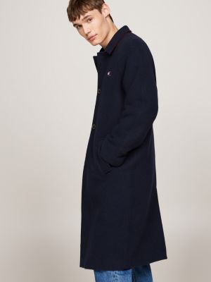 Longline Coat With Wool Blue Tommy Hilfiger