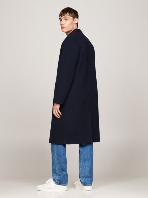 blue longline coat with wool for men tommy jeans