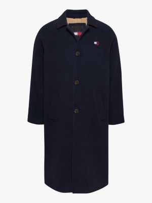 blue longline coat with wool for men tommy jeans