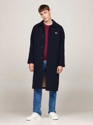 Longline Coat With Wool Blue Tommy Hilfiger