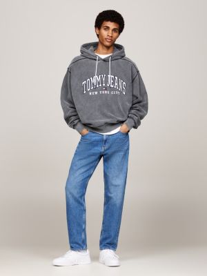 sudadera de corte amplio con capucha y logo gris de hombres tommy jeans