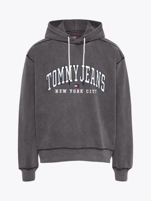 sudadera de corte amplio con capucha y logo gris de hombres tommy jeans