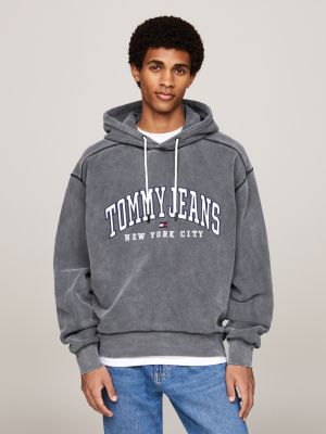 sudadera de corte amplio con capucha y logo grey de hombres tommy jeans