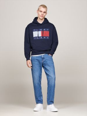 blue tommy flag badge mélange relaxed hoody for men tommy jeans