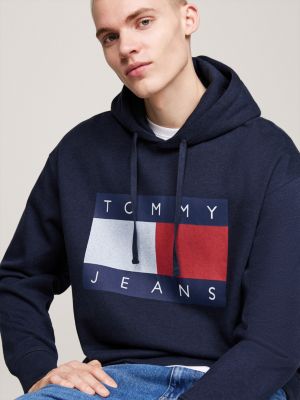 blue tommy flag badge mélange relaxed hoody for men tommy jeans