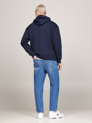 blue tommy flag badge mélange relaxed hoody for men tommy jeans