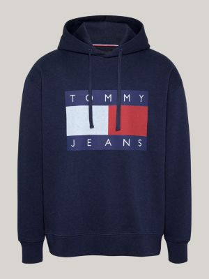 blue tommy flag badge mélange relaxed hoody for men tommy jeans