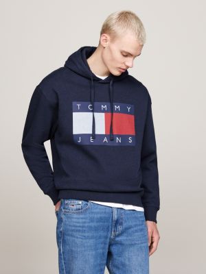 blue tommy flag badge mélange relaxed hoody for men tommy jeans