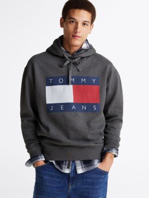 grey tommy flag badge mélange relaxed hoody for men tommy jeans