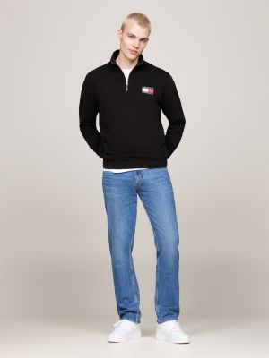 felpa con mezza zip e logo nero da uomini tommy jeans