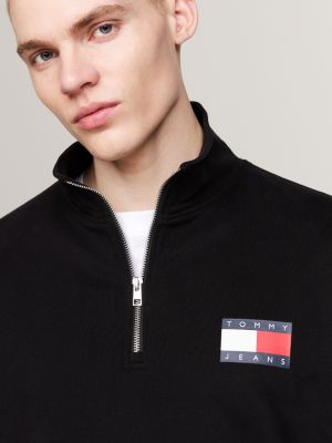 felpa con mezza zip e logo nero da uomini tommy jeans