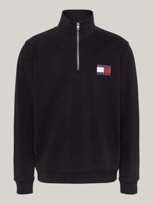 felpa con mezza zip e logo nero da uomini tommy jeans