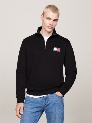 felpa con mezza zip e logo nero da uomini tommy jeans