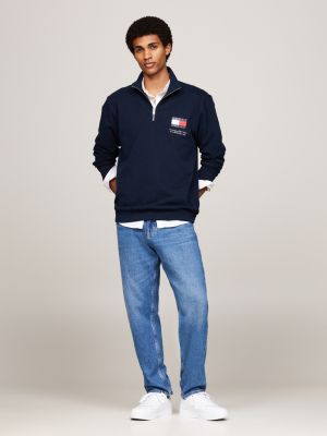 felpa con mezza zip e logo blu da uomini tommy jeans