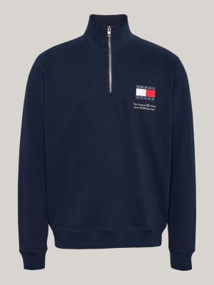 felpa con mezza zip e logo blu da uomini tommy jeans