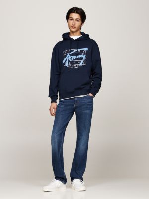 felpa con cappuccio e logo stile graffiti blu da uomini tommy jeans