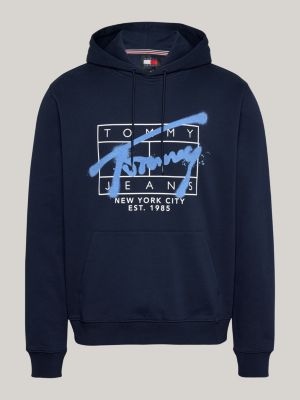 felpa con cappuccio e logo stile graffiti blu da uomini tommy jeans