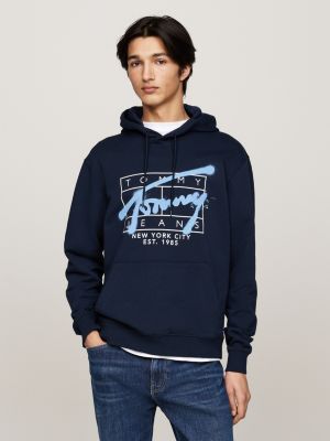 blue graffiti signature logo hoody for men tommy jeans