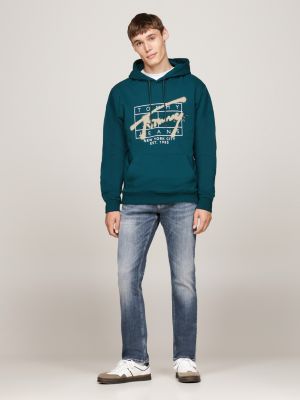 felpa con cappuccio e logo stile graffiti verde da uomini tommy jeans