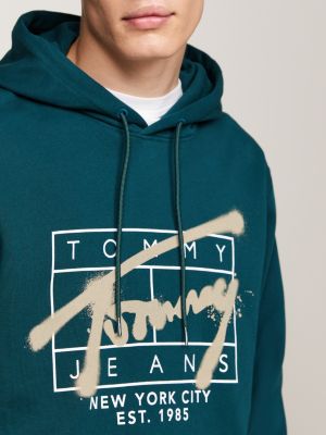 felpa con cappuccio e logo stile graffiti verde da uomini tommy jeans