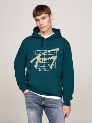 felpa con cappuccio e logo stile graffiti green da uomini tommy jeans