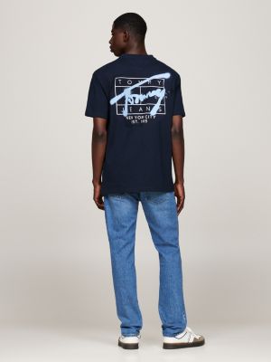 t-shirt con logo stile graffiti sul retro blu da uomini tommy jeans