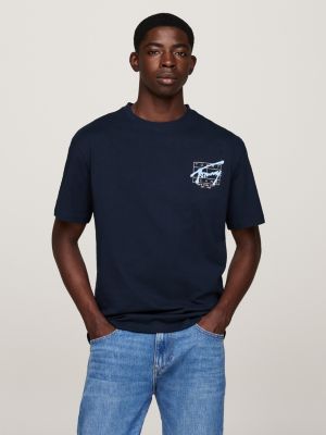 blue graffiti signature back logo t-shirt for men tommy jeans