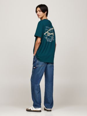 green graffiti signature back logo t-shirt for men tommy jeans