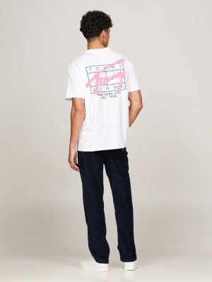 white graffiti signature back logo t-shirt for men tommy jeans