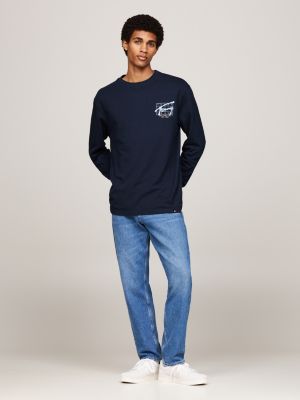 blue graffiti signature logo long sleeve t-shirt for men tommy jeans