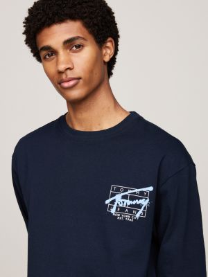 blue graffiti signature logo long sleeve t-shirt for men tommy jeans