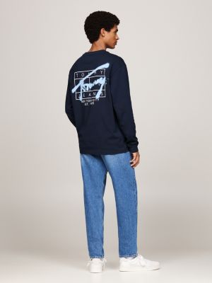 blue graffiti signature logo long sleeve t-shirt for men tommy jeans