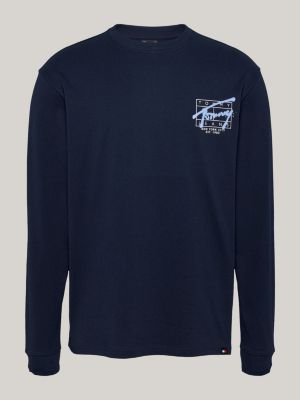 blue graffiti signature logo long sleeve t-shirt for men tommy jeans