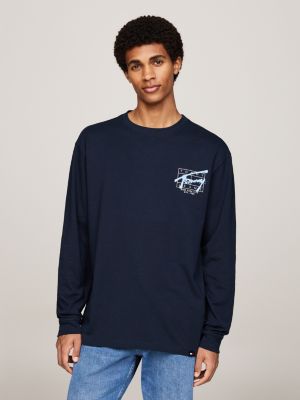 blue graffiti signature logo long sleeve t-shirt for men tommy jeans