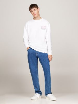 white graffiti signature logo long sleeve t-shirt for men tommy jeans