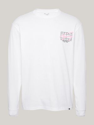 white graffiti signature logo long sleeve t-shirt for men tommy jeans