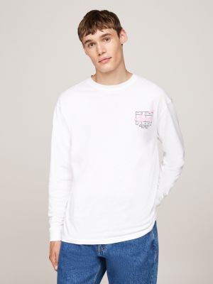 white graffiti signature logo long sleeve t-shirt for men tommy jeans