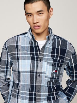 blue logo brushed flannel relaxed shirt for men tommy jeans